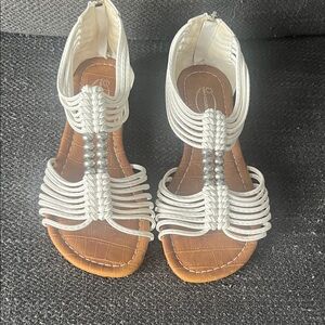 Wanderlust White Braided Gladiator Sandals with Silver Bead Detail